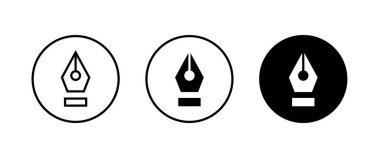 Kalem aracı imleci. Dolma kalem ucu kabartma vektörü, işaret, sembol, logo, illüstrasyon, düzenlenebilir vuruş, düz tasarım biçimi beyaz çizgide izole edilmiş.