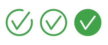 Chek, Tamam, Evet simge vektör çizim onayladı. Onay işareti simgesi beyaz arka plan üzerinde. Vektör çizim