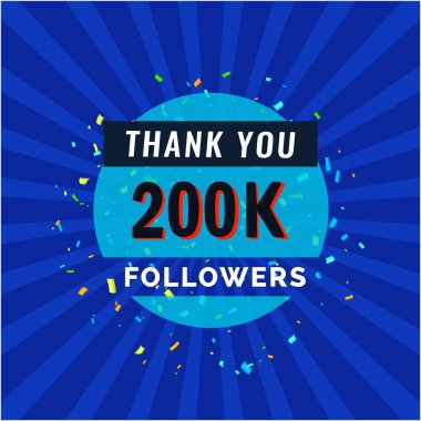 200 takipçi tebrik kartı için teşekkürler. Sosyal ağlar için vektör illüstrasyonu. Web kullanıcısı veya blogcu bir dizi aboneyi kutluyor.