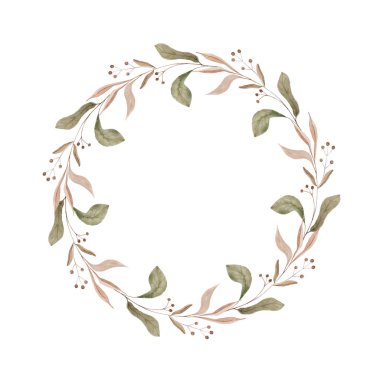 Resmedilmiş suluboya narin ve romantik yapraklar ve meyveler