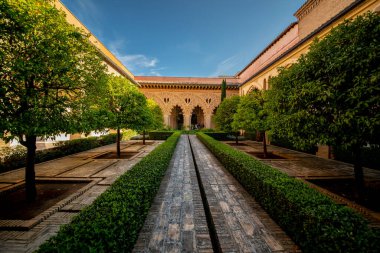 Aljaferia Palace, famous fortified Islamic building in Zaragoza, Spain. .Arab Palace in the center of Zaragoza. It was built as a resting place and also served as a defensive structure. Spain Zaragoza