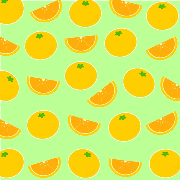Ganze Orange Und Ein Stück Orangefarbenes Muster Auf Grünem Hintergrund — Stockvektor