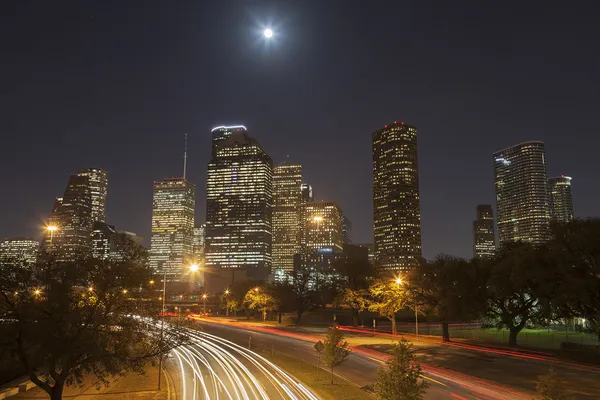 Houston skyline éjjel, texas — Stock Fotó