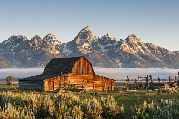 Moulton schuur in de grand teton, wy Rechtenvrije Stockafbeeldingen