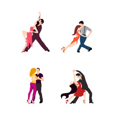 Beyaz arka planda izole edilmiş dans eden çiftler. Latin dansı.