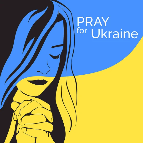 Маленька Дівчинка Молиться Україну Мир Ніякої Війни Прапор України Тлі — стоковий вектор