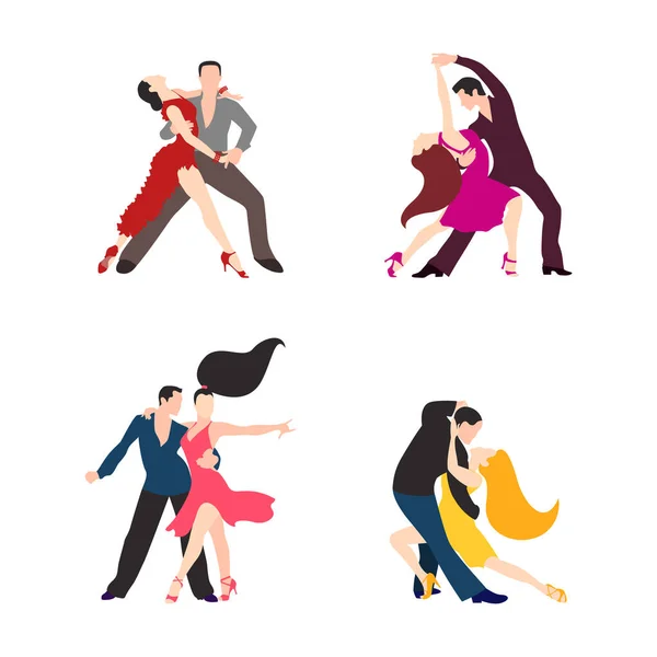 Set Dancing Couples Isolated White Background Latino Dances — Stock Vector