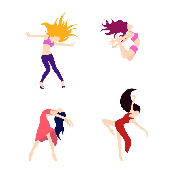 Contemporary Classical Dancing Set Dancer Character Design Flat Illustration Modern — Stock Vector