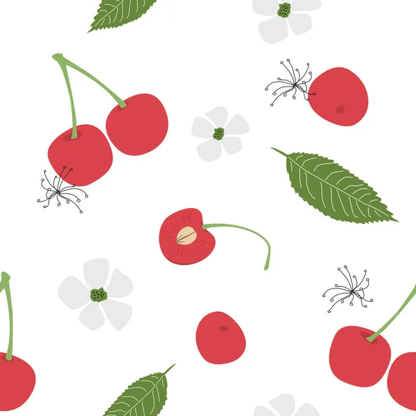 Διάνυσμα Κεράσι Χωρίς Ραφή Μοτίβο Χειροποίητη Απεικόνιση Καλοκαιρινών Φρούτων Φρέσκος — Διανυσματικό Αρχείο