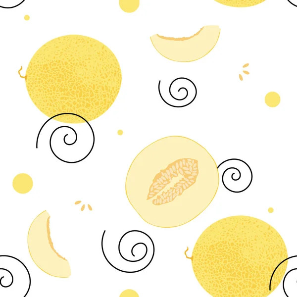 Μοτίβο Από Πεπόνι Χειροποίητα Φρέσκα Φρούτα Πολύχρωμο Φόντο Σκίτσο — Διανυσματικό Αρχείο