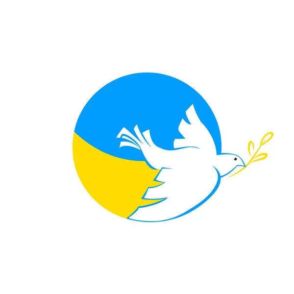 Λευκό Περιστέρι Κλαδί Ελιάς Στην Ουκρανία Σημαία Σχήμα Κύκλου Έννοια — Διανυσματικό Αρχείο