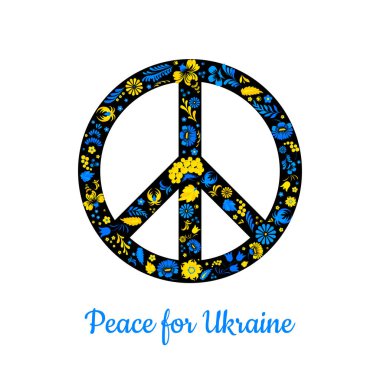 Ukrayna halk tarzında çiçeklerle süslenmiş barış sembolü Ukrayna için barış