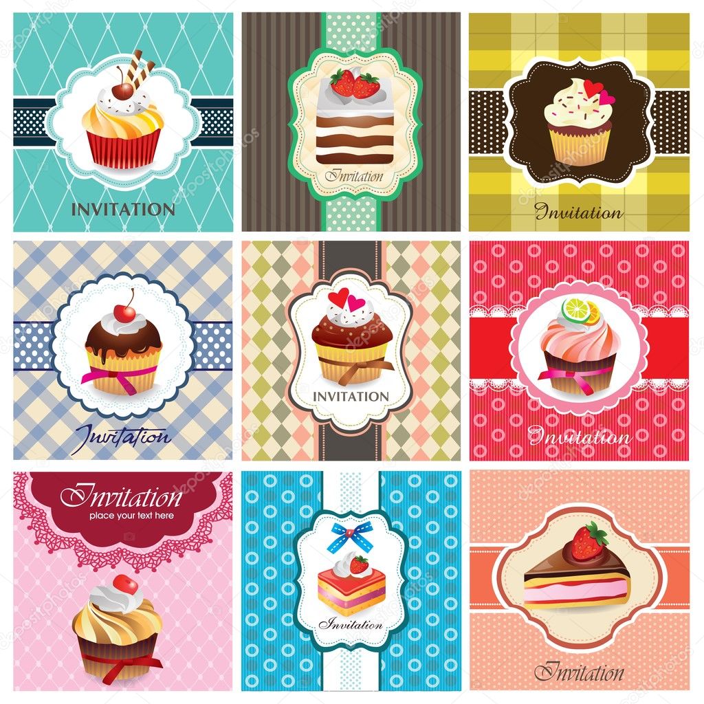 Set of cake cards template