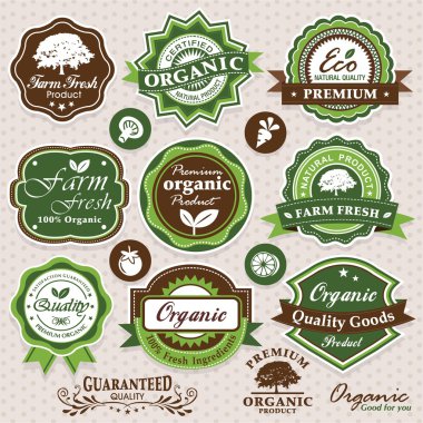 Collection of eco and bio labels, badges and icons clipart