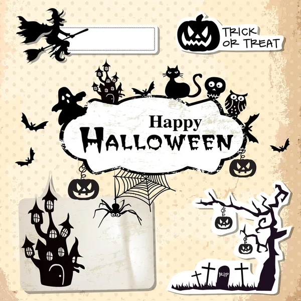 Colección de etiquetas de Halloween grunge vector, pegatinas e iconos — Vector de stock