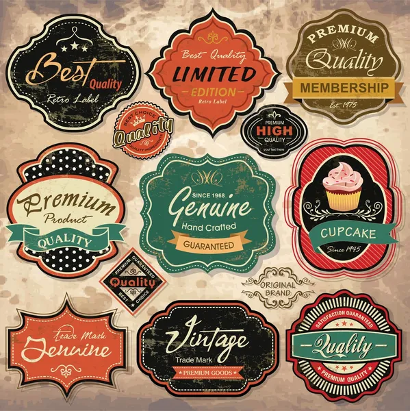 Samling vintage retro grunge etiketter, märken och symboler Vektorgrafik