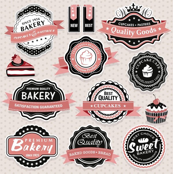 Collection of vintage retro bakery labels, badges and icons