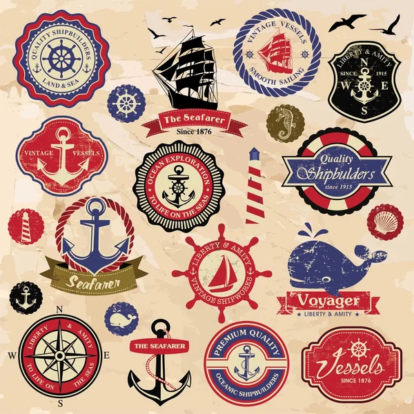 Vintage retro nautical labels — Stok Vektör