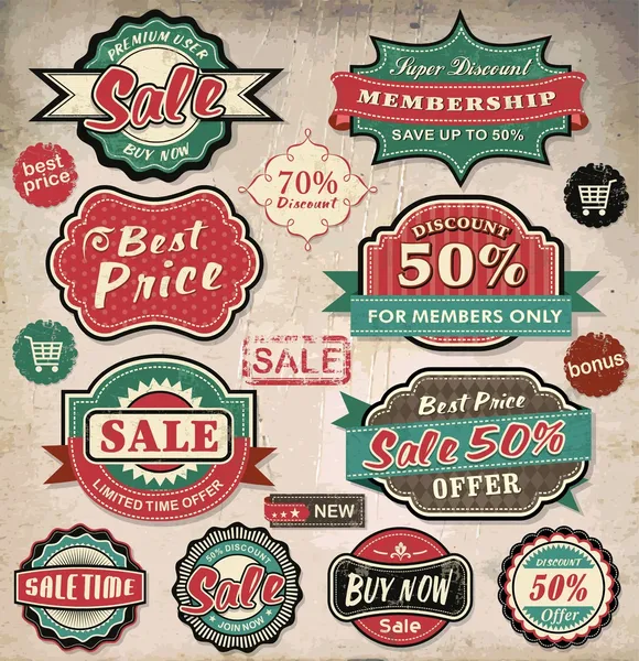 Collection d'étiquettes, badges et icônes vintage rétro grunge sale — Image vectorielle