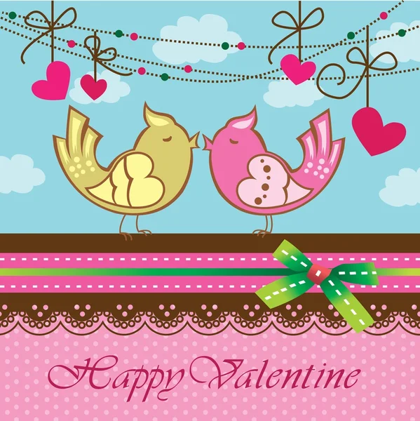 Valentine's day card with cute kissing birds — Stock Vector