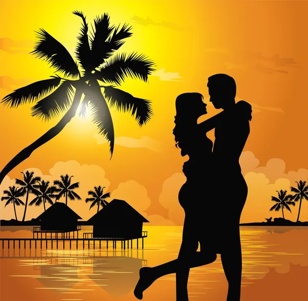 Couple romantique sur la plage — Image vectorielle