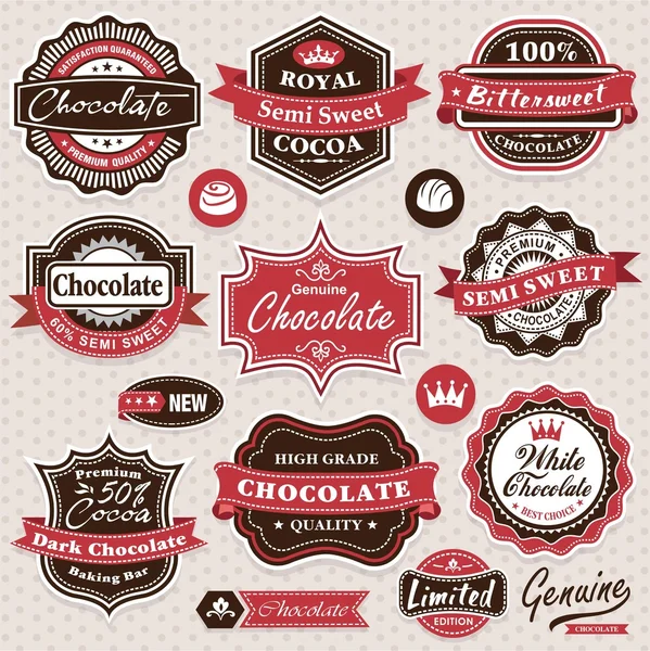 Coleção de etiquetas retro Chocolate vintage, crachás e ícones — Vetor de Stock