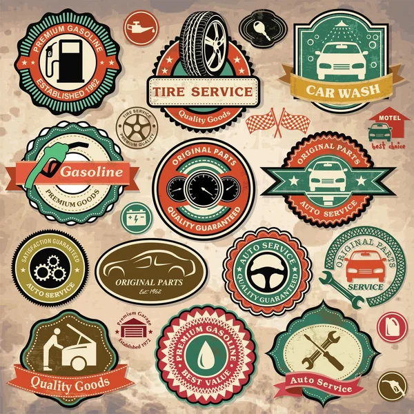 Colección de etiquetas de coches grunge retro vintage, insignias e iconos — Archivo Imágenes Vectoriales