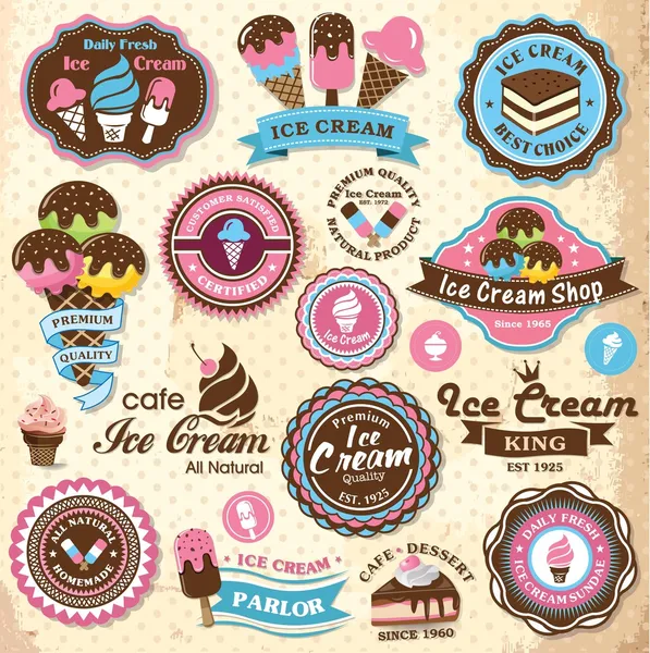 Colección de etiquetas de helados retro vintage, insignias e iconos — Vector de stock