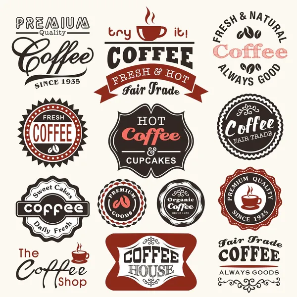 Vintage retro koffie badges en etiketten — Stockvector