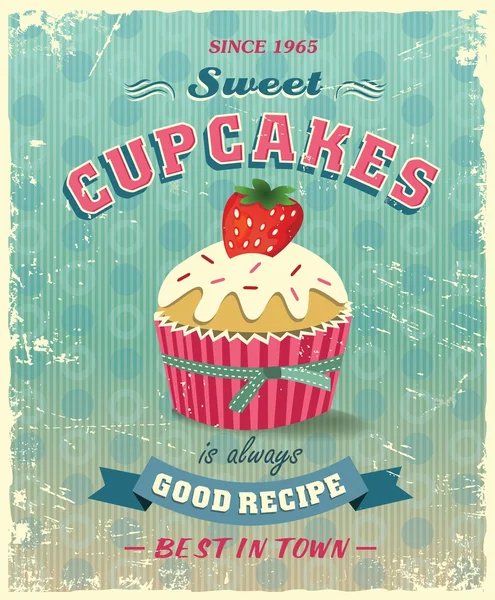 Retro cupcake poster vektör çizim — Stok Vektör