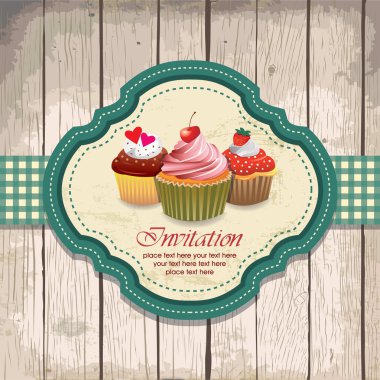 illustration of vintage retro frame with cupcakes design clipart