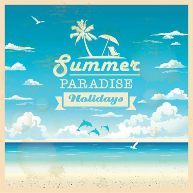 Summer beach vector background in retro style clipart