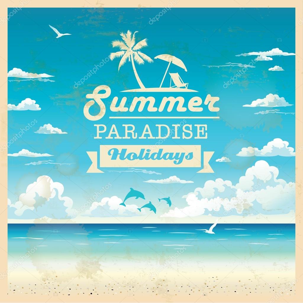 Summer beach vector background in retro style
