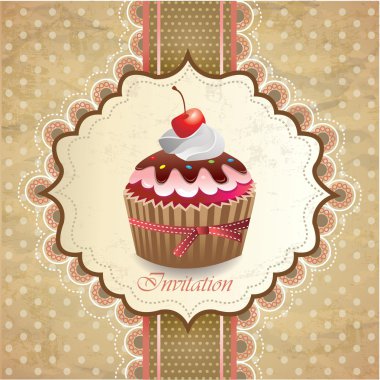 Vintage card with cupcake clipart