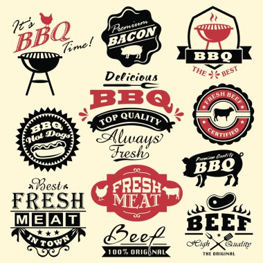 retro vintage Barbekü rozetleri ve Etiketler koleksiyonu