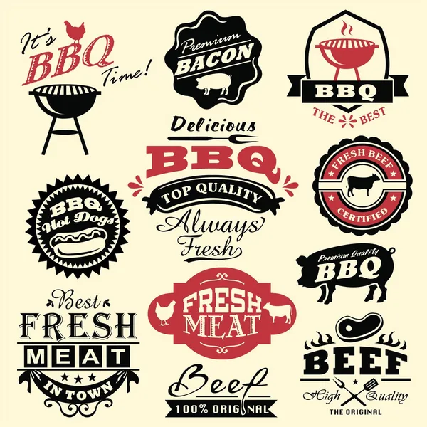 Collection of vintage retro BBQ badges and labels — Stock Vector