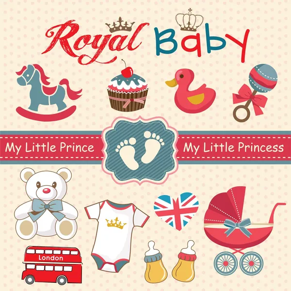 Set of retro style design elements for royal baby — Stock Vector