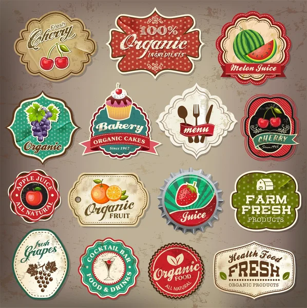 retro Vintage restoran ve organik gıda etiketi öğeler