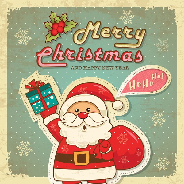 复古复古圣诞卡片与可爱的圣诞老人 — 图库矢量图片