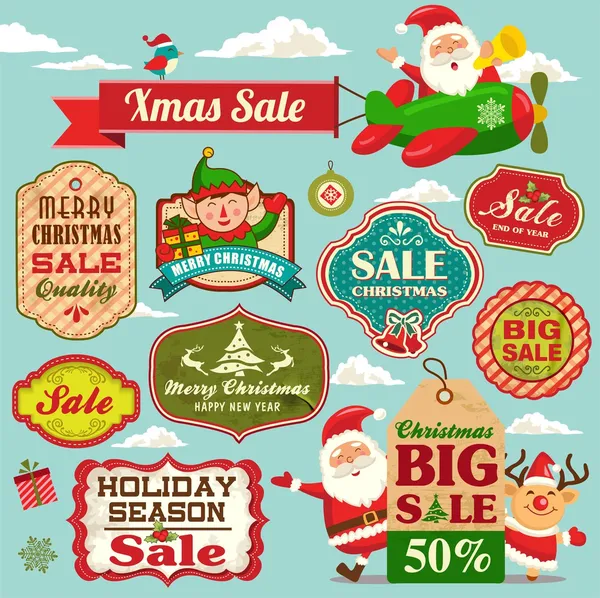 Verkoop tags, labels en illustraties ontwerp elementen Kerstcollecte — Stockvector