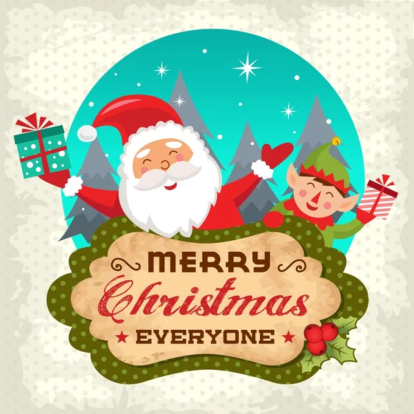 Ρετρό Χριστούγεννα φόντο με Άγιος Βασίλης και το ξωτικό των Χριστουγέννων Εικονογράφηση Αρχείου