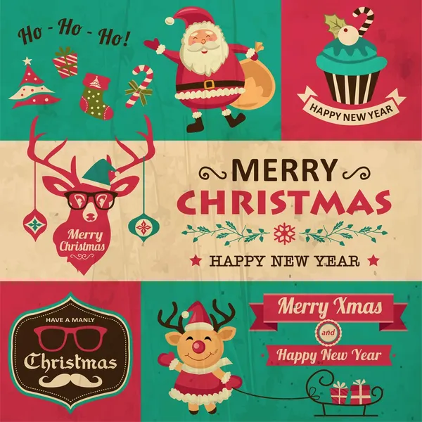 Collection vectorielle de symboles de Noël vintage, icônes et éléments hipster — Image vectorielle