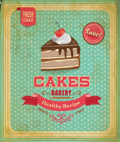 Kuchen-Poster-Design im Retro-Stil — Stockvektor