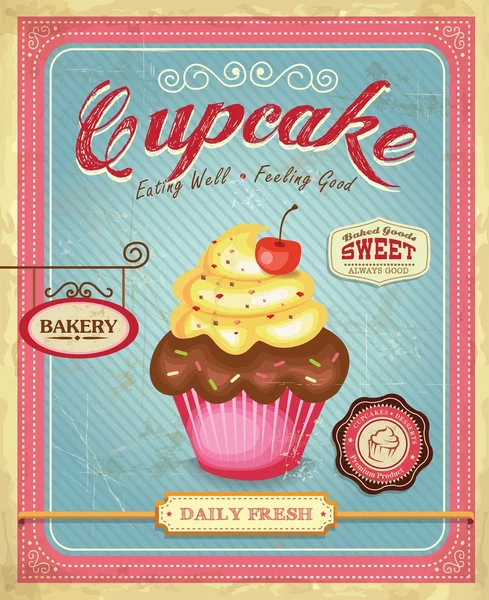 Cupcake posterontwerp in retro stijl — Stockvector