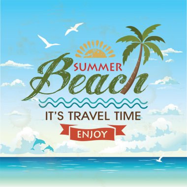 yaz plaj vektör arka planda retro tarzı