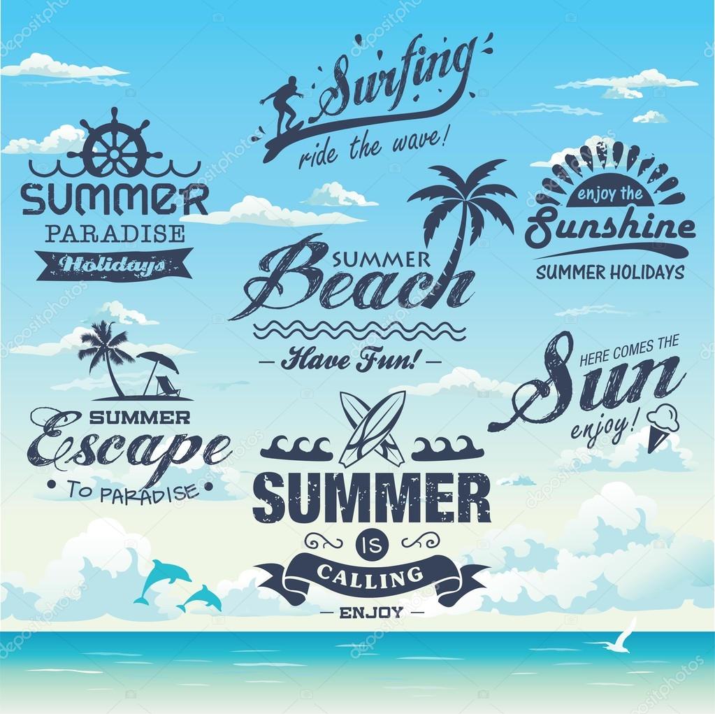 Collection of vintage retro grunge summer labels, labels, badges and icons