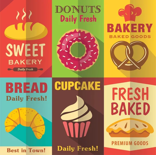 Αρτοποιείο αφίσες με επίπεδη σχεδίαση. διάνυσμα φόντο — Διανυσματικό Αρχείο