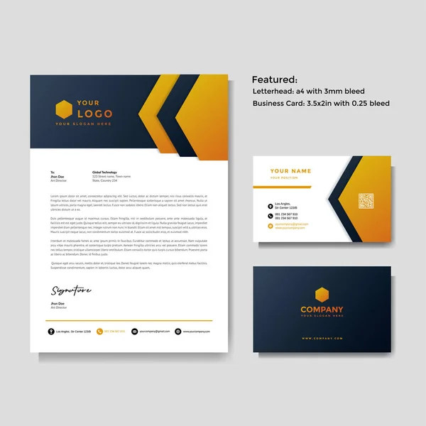 プロの創造的なレターヘッドと名刺ベクトルテンプレート — ストックベクタ