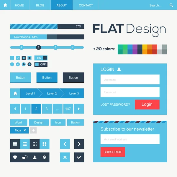 Elementos planos de diseño web y móvil — Archivo Imágenes Vectoriales