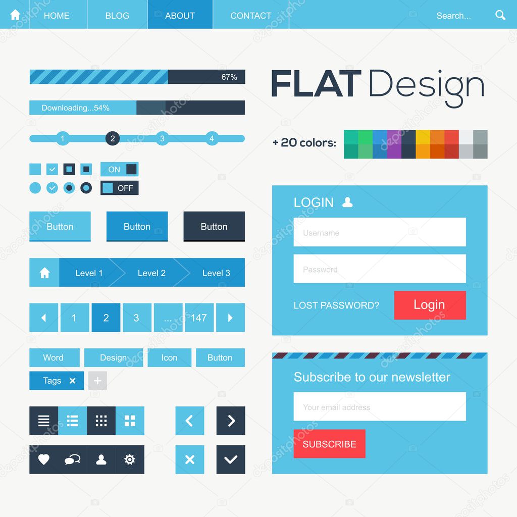 Flat web and mobile design elements